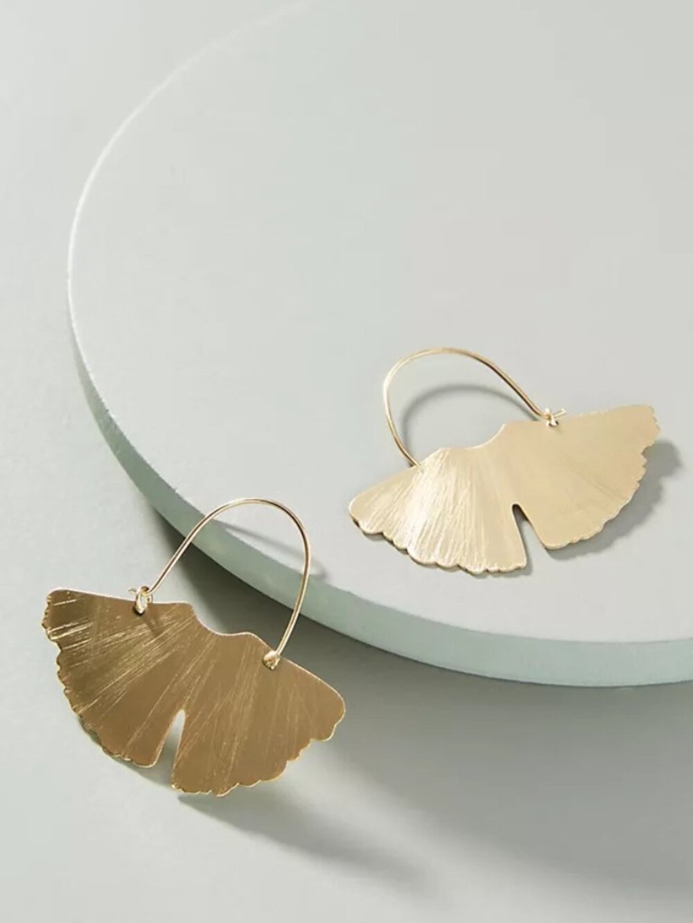 Anthropologie Gold Ginko Hoop Earrings